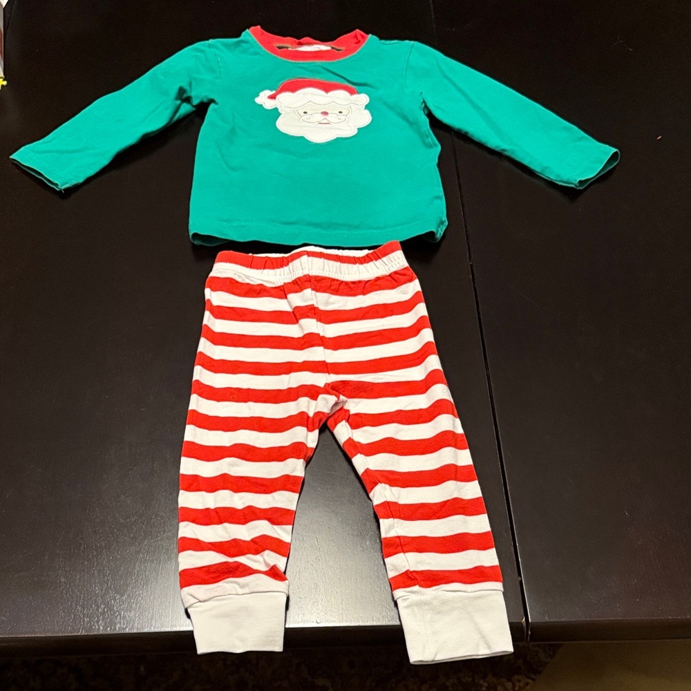 Festive Santa Kids Pajama Set - Green and Red Stripes